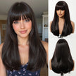 Maribel-DWY Machine Made Mid-Length Curly Black Glueless Synthetic Wig with Bangs for Women 16 Inches