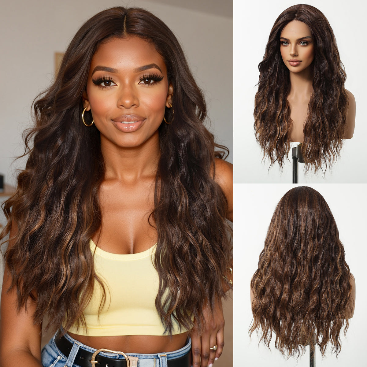【Early Black Friday】Dwy Brown Mixed Synthetic Hair T-Part Lace Wig with Middle Parting