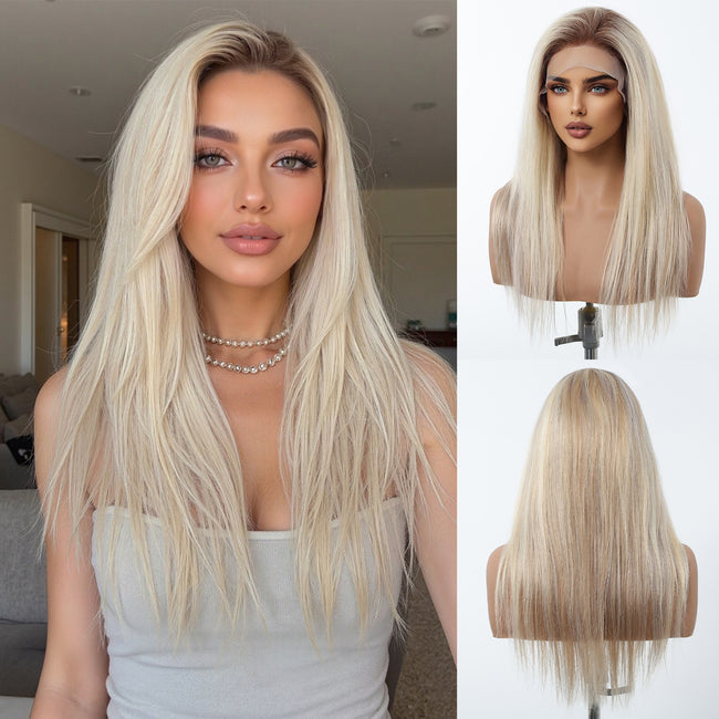 DWY Luxe White Blonde Straight Remy Human Hair Lace Front Wig