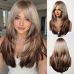 Erica-DWY Machine Made Mid-Length Straight Bleach Blonde with Brown Ends Glueless Synthetic Wig for Women 22 inches