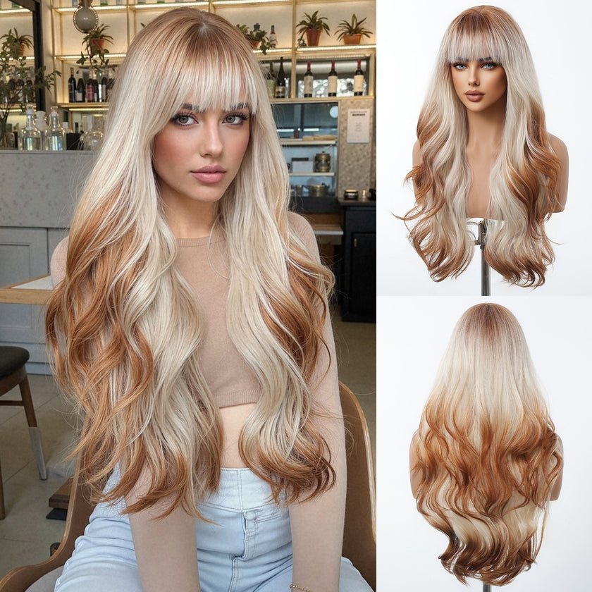 DWY 26 Inches Beach Wave Mixed Color Synthetic Wig