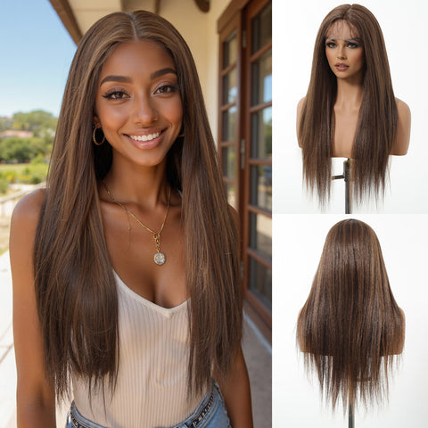 【Early Black Friday】Dwy T-Part Lace Wig - Elegant Mixed Brown Style for Black Women