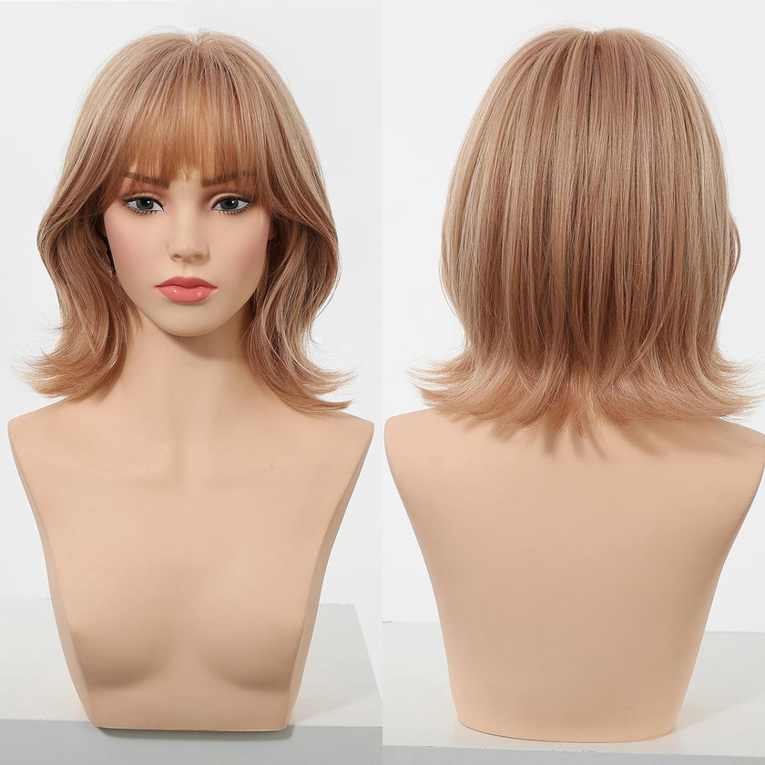 Yara-DWY 12-Inch MiraScalp Short Wavy Pink Blonde Glueless Synthetic Wig