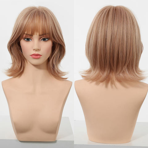 【New in】Yara-DWY 12-Inch Short Wavy Pink Blonde Glueless Synthetic Wig - Bob Style with Large Scalp