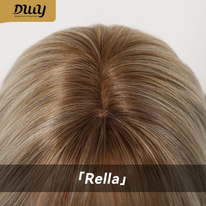 Rella C-DWY New Technology! Bionic Silk Top 12-Inch Layered Shoulder-Length Creamy Beige Blonde Glueless Synthetic Wig