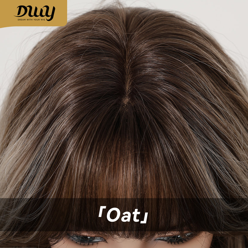 Apricot -DWY New Technology! Bionic Silk Top 24-Inch Long Wave Cowboy Copper Glueless Synthetic Wig with Bangs for Women High-Quality Premium Fiber Easy Wear Comfortable Fit