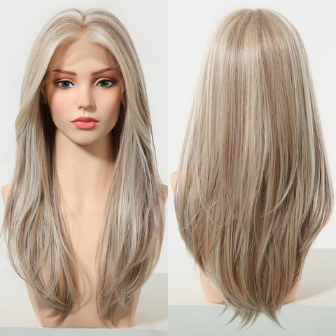 Cori-NEW! DWY 13×4 Lace Front Free Part Long-Length Straight Pink Brown Glueless Synthetic Wig