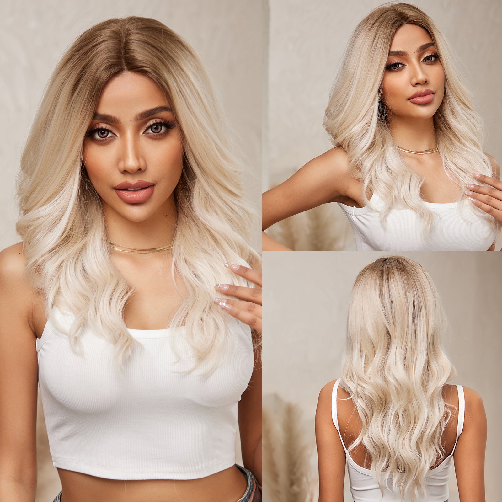 DWY Lace front 20 Inch ombre white long curly wig for women DWY-BL66091-1