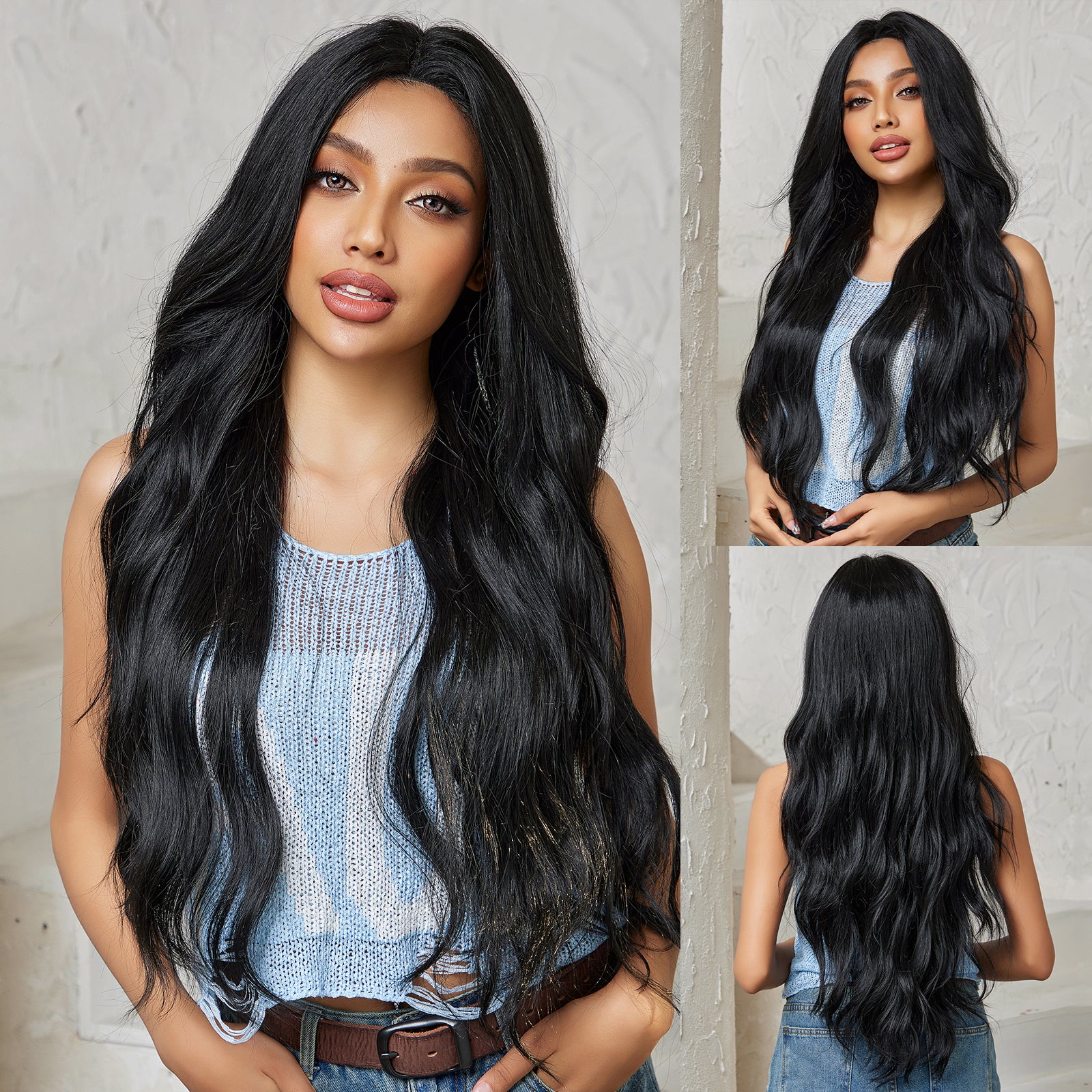 DWY Lace front 28 Inch black long curly wig for women DWY-BL66088-1