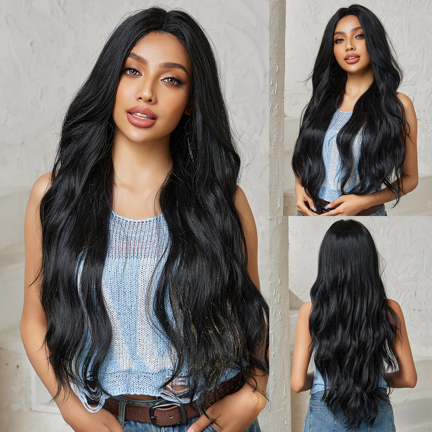 DWY Lace front 28 Inch black long curly wig for women DWY-BL66088-1