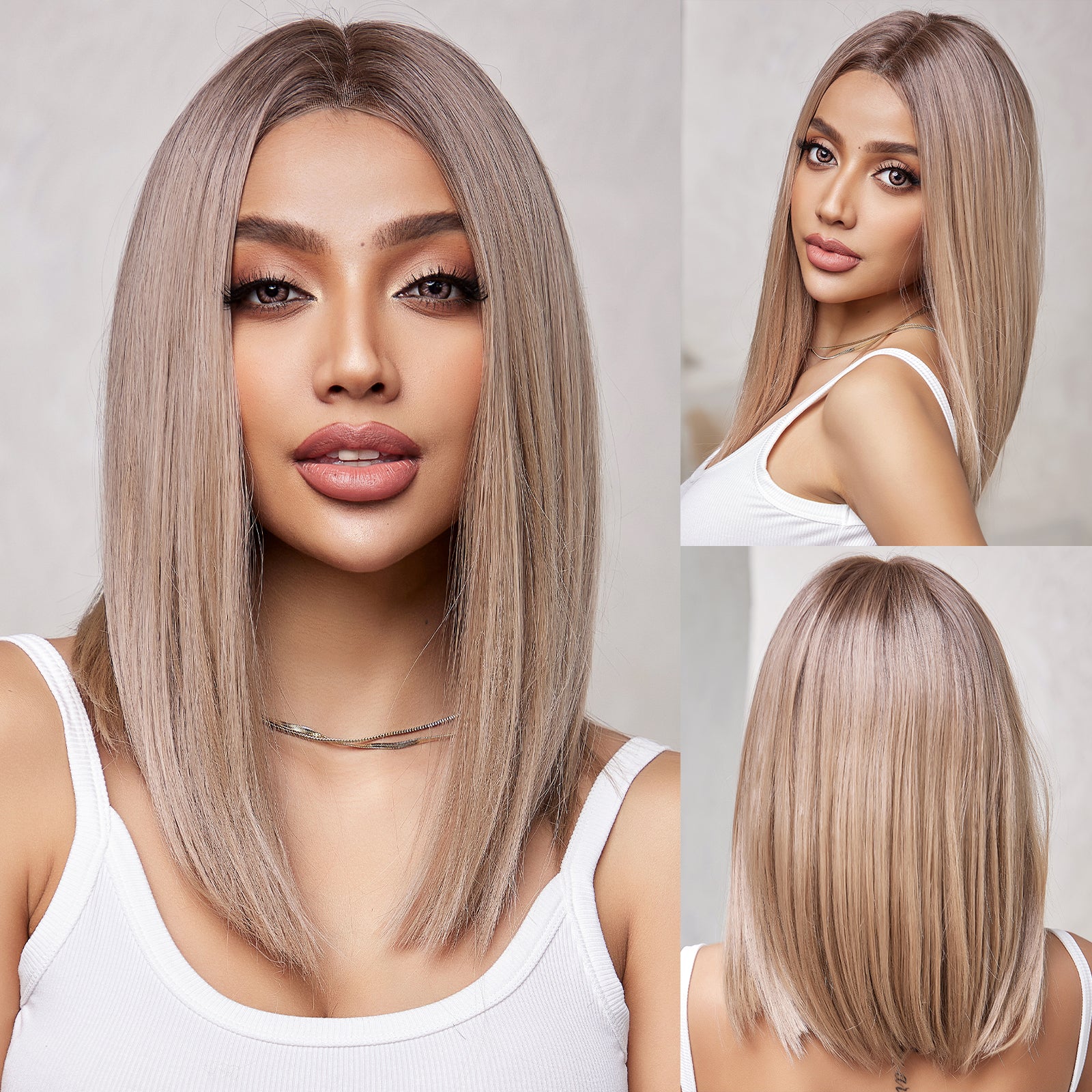 DWY Lace front 16 Inch light pink brown short straight wig