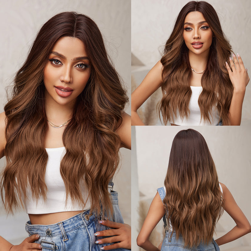 DWY Lace front 22 Inch flax brown long curly wig for women DWY-BL11017-1