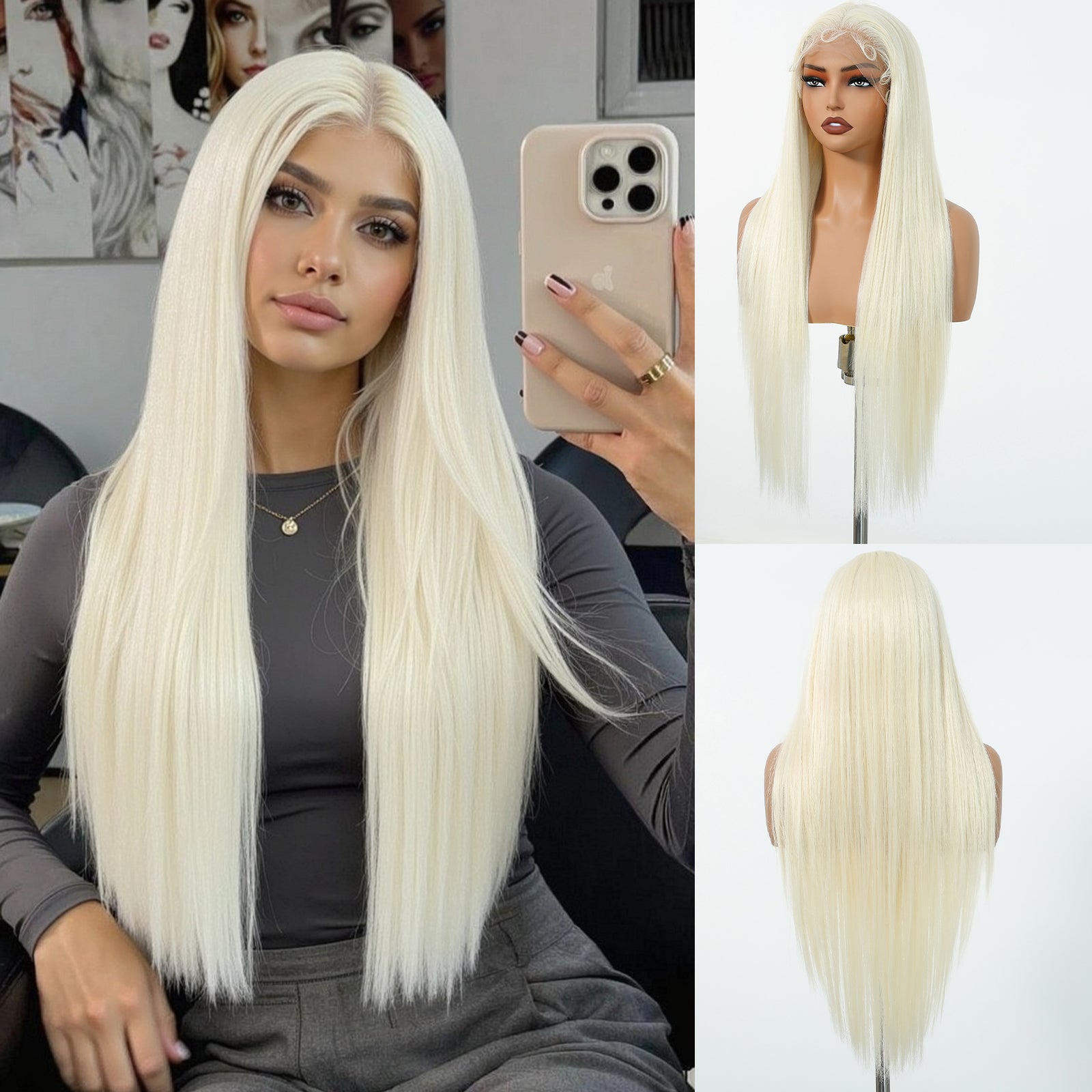 [CLEARANCE SALE] Jess C- DWY 13×6 Lace Front Free Part Long-Length Straight Layer-cut Blonde Highlighted Glueless Synthetic Wig for Women 30 Inches