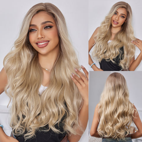 DWY Lace front 26 Inch ombre golden long curly wig for women DWY-BL66075-1