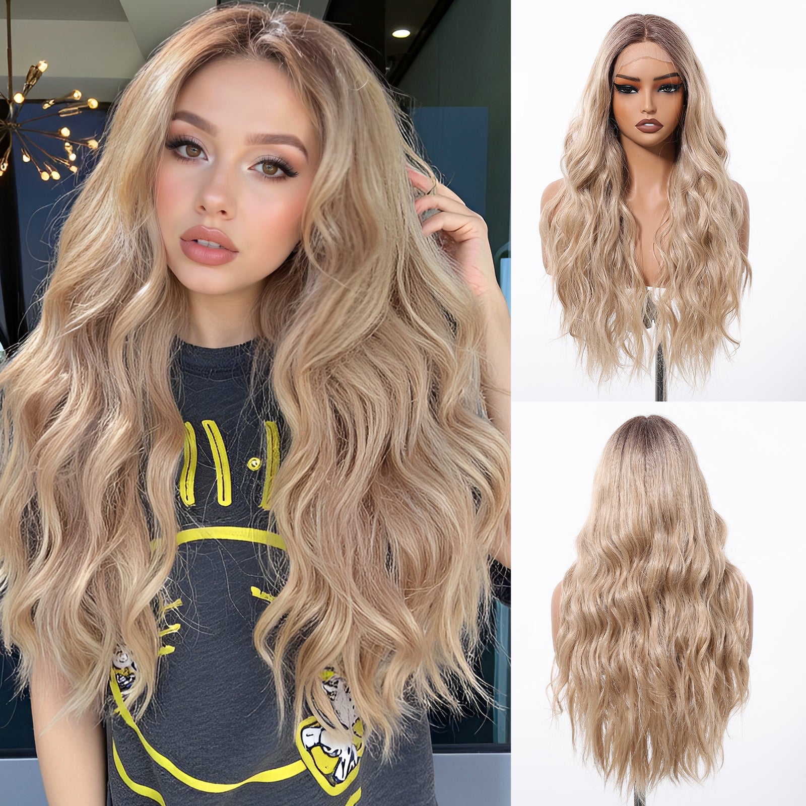Adalynn-DWY  Synthetic Lace Front Brown HD Lace Body Wave Pre Plucked Glueless Wig