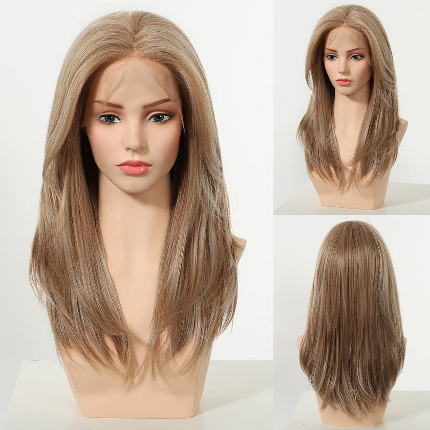 Kiki C- NEW ! DWY 13×4 Lace Front Free Part Mid-Length Layer-cut Straight Beachy Blonde Glueless Synthetic Wig for Women 18 Inches