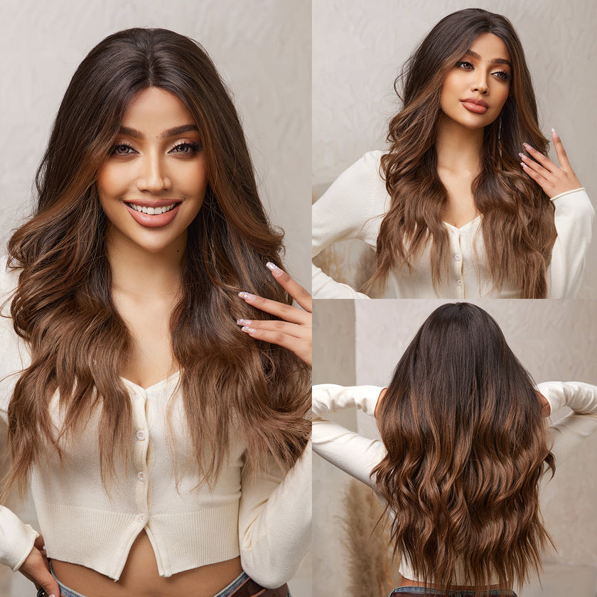 DWY Lace front 24 Inch ombre flax brown long curly wig for women DWY-BL66010-2