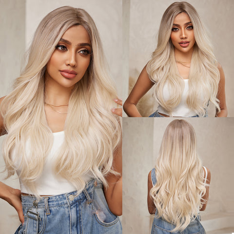 DWY Lace front 26 Inch ombre white long curly wig for women DWY-BL66122-1