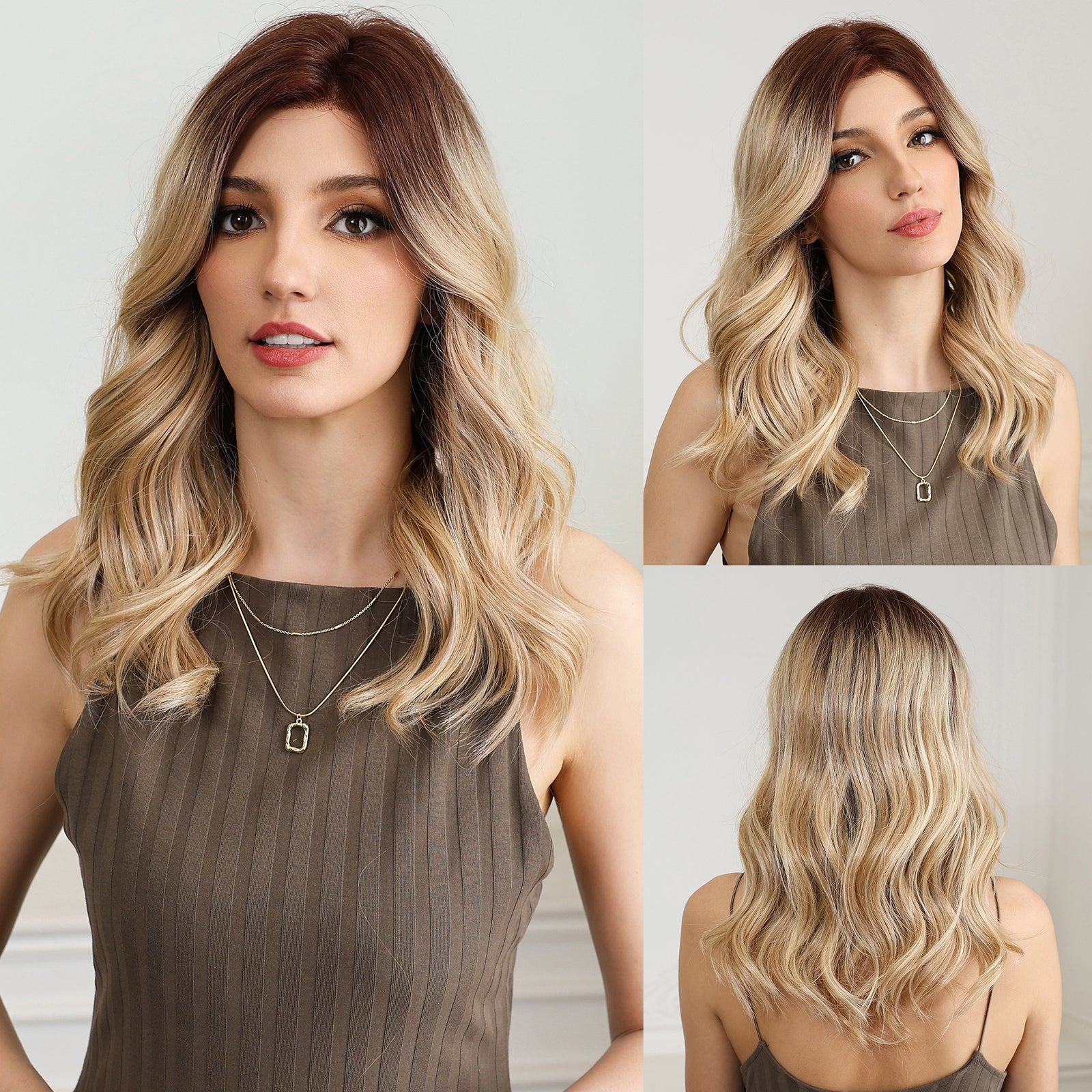 Remi-DWY Mono Lace Front Free Part Ombre Blonde Mid-Length Glueless Synthetic Wig