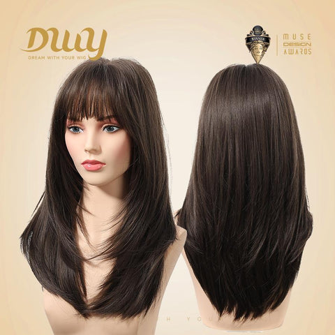 Sierra C-DWY Mid-Length Straight Brown Glueless Simulation Big Head Skin Synthetic Wig for Women 24 Inches