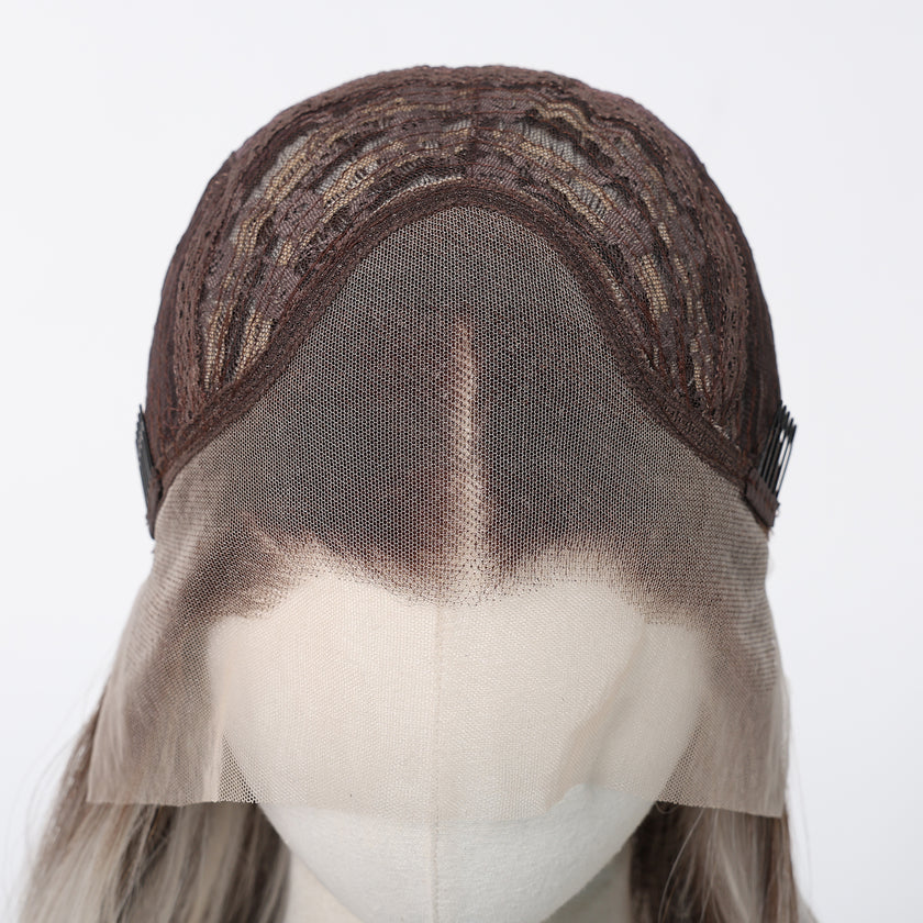 Gianna-DWY 13x6 Filter Lace Free Part Lace Front Long White Gray Silky Straight Glueless Synthetic Wig