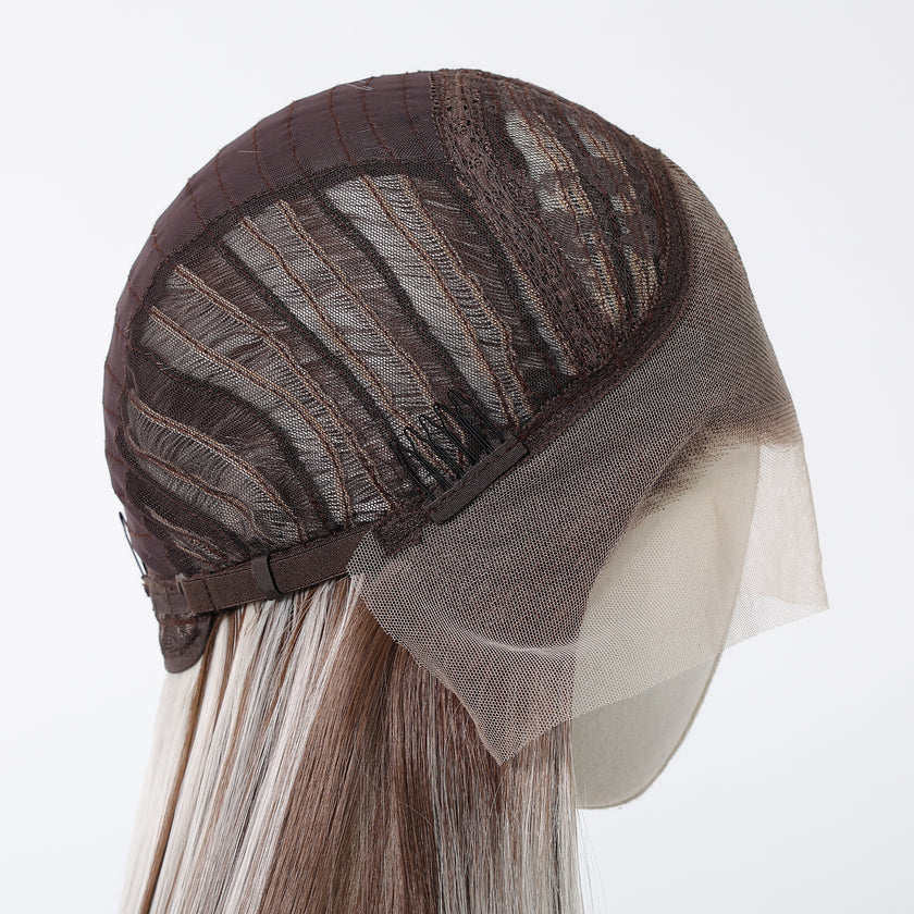 Gianna-DWY 13x6 Filter Lace Free Part Lace Front Long White Gray Silky Straight Glueless Synthetic Wig