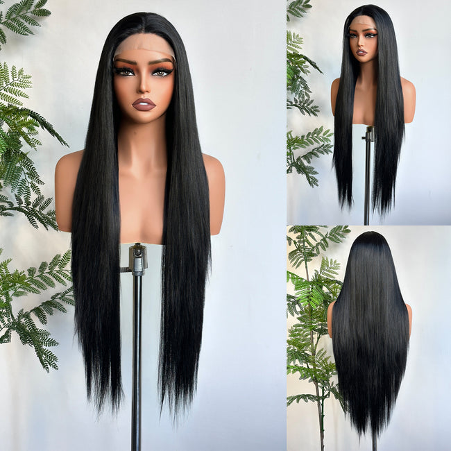 DWY Black Silky Straight 13x4 Free Parting Lace Synthetic Wig