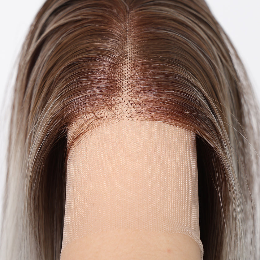 Gianna-DWY 13x6 Filter Lace Free Part Lace Front Long White Gray Silky Straight Glueless Synthetic Wig