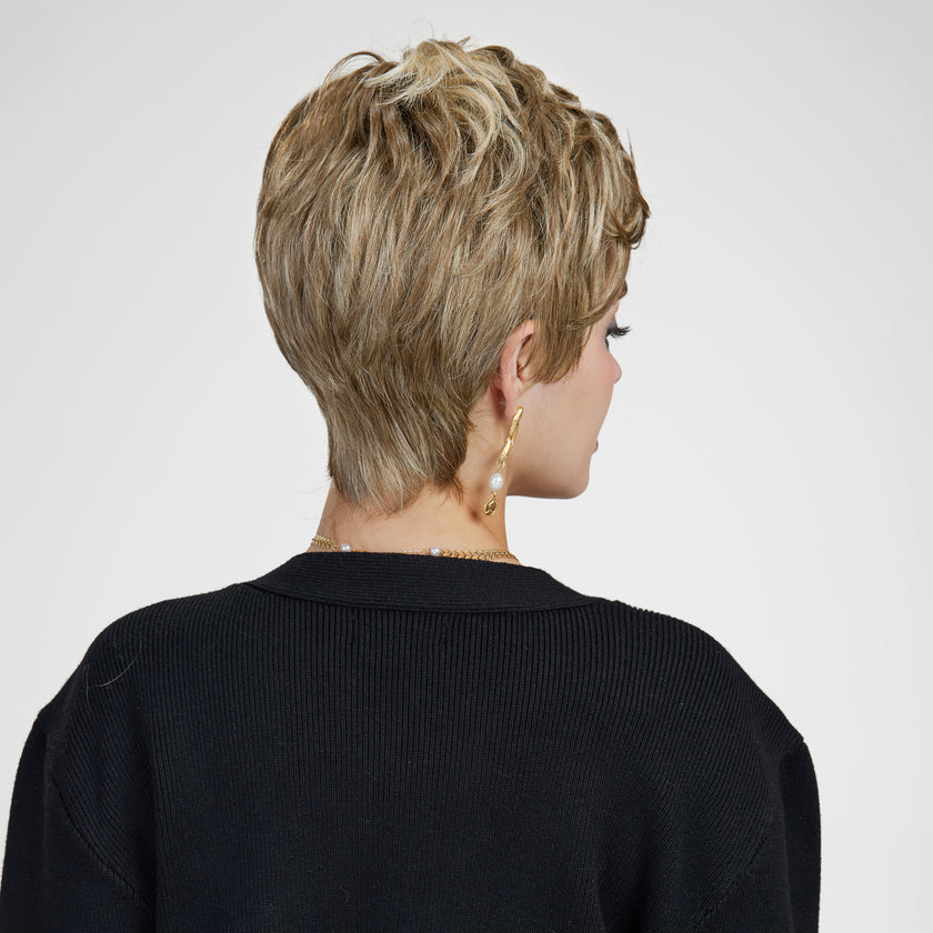 Anna-DWY Mono Lace Front Free Part Balayage Brown With Blonde Pixie Synthetic Wig