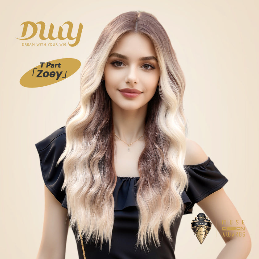 Zoey-DWY Lace Front T-Part Ombre Blonde Long Wavy Synthetic Wig