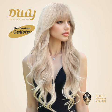 Ines-DWY Free Part Wavy Blonde Realistic Scalp Glueless Synthetic Wig