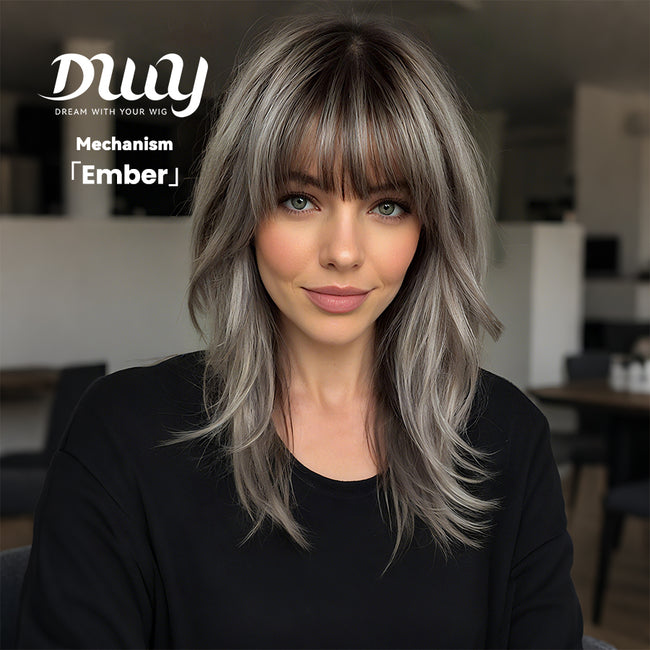 Ember-DWY 18-Inch MiraScalp Mid-Length Straight Grey Black Wig