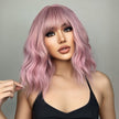 Us Only) DWY WIGS 14 Inch Short Pink Wavy Curly Wig with Bang