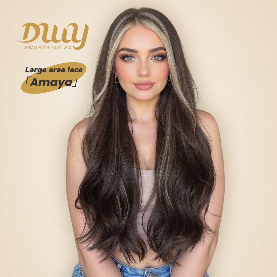 DWY Free Part Long Length Wavy Brown Hair Wig