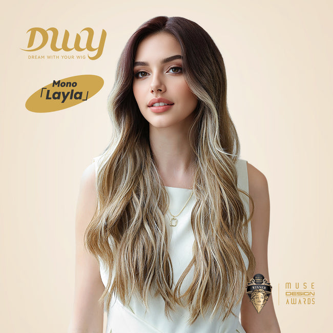 Layla H-DWY Mono Lace Front Free Part Long Wavy Ombre Blonde Glueless Synthetic Wig for Women 24 Inches