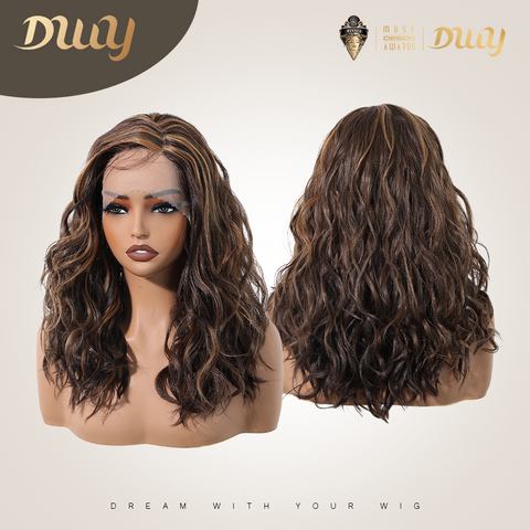 DWY Gaia-DWY Left Side Part Lace Front Mid Length Dark Brown Curly Glueless Synthetic Wig