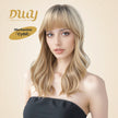 Cybil-DWY Machine Made Mid-length Wave  Bolonde With Dark Roots Glueless Synthetic Wig With Bangs For Women  22 Inches