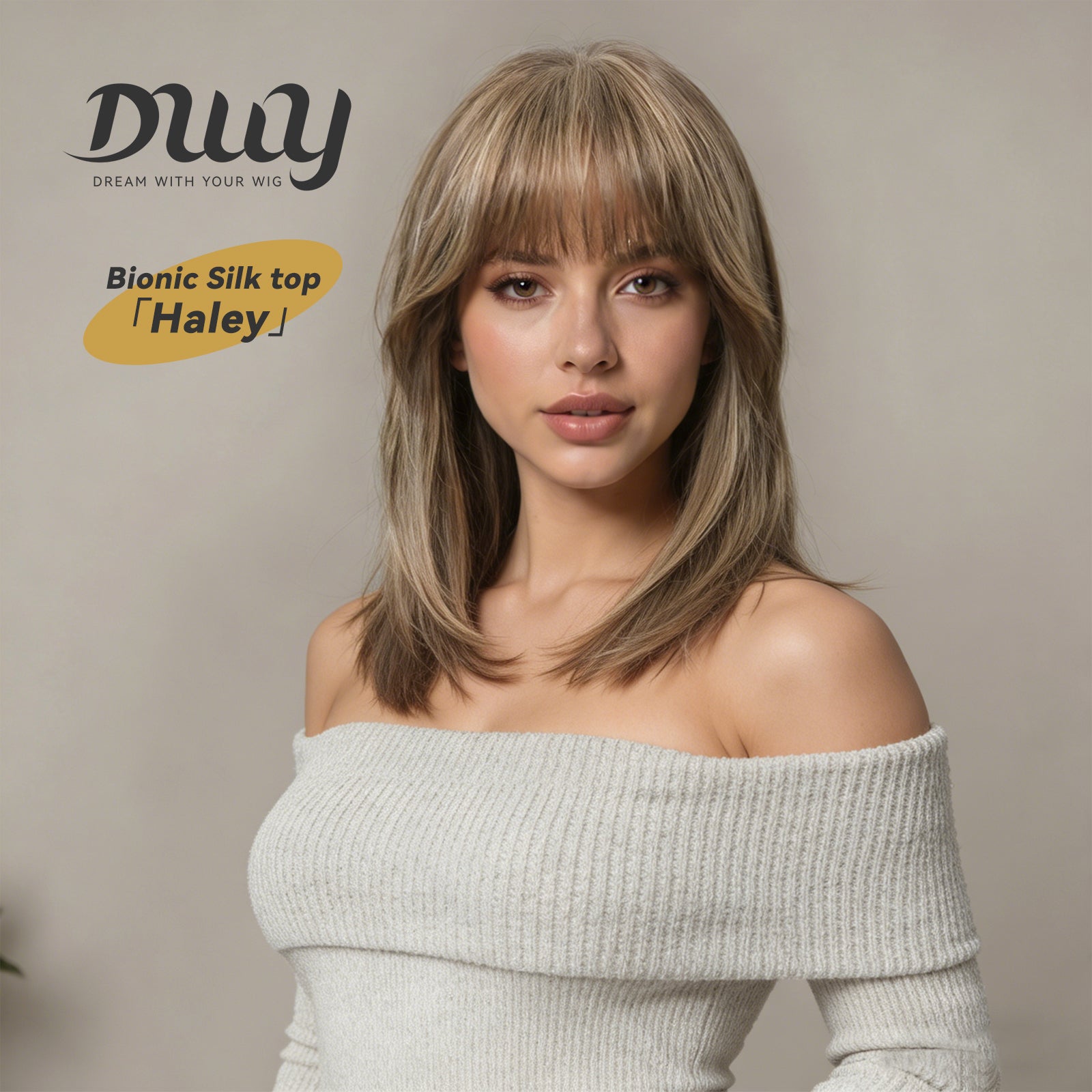 Haley C-DWY New Technology! Bionic Silk Top 16-Inch Long Wave Light Tea Brown Glueless Synthetic Wig