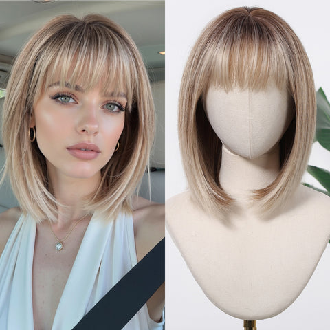 【Early Black Friday】DWY Mixed Dark Blonde Bob Wig - HIgh Quality Synthetic Hair