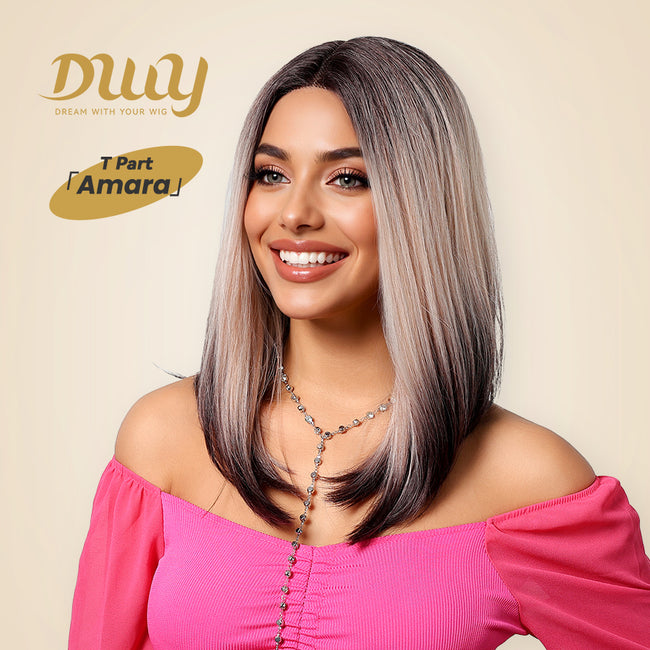 Amara C-DWY Lace Front Middle Part Pink Gradient Long Straight Glueless Synthetic Wig