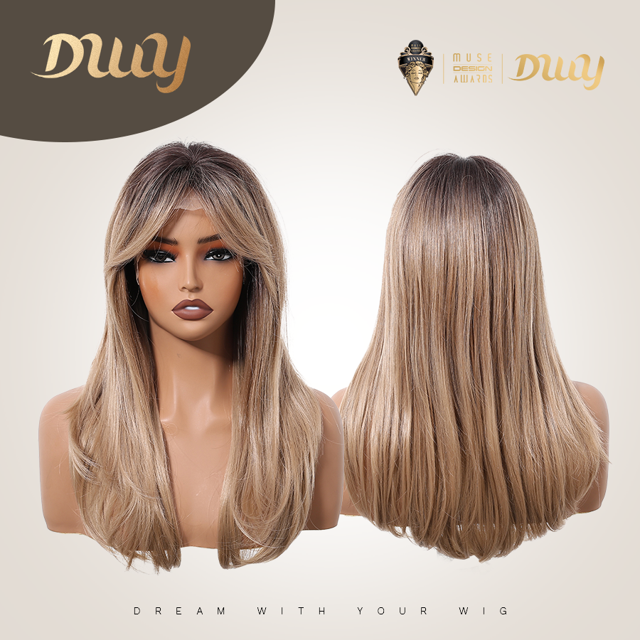 Melanie-DWY Blonde Synthetic Lace Front Long Straight Layered Glueless Wig