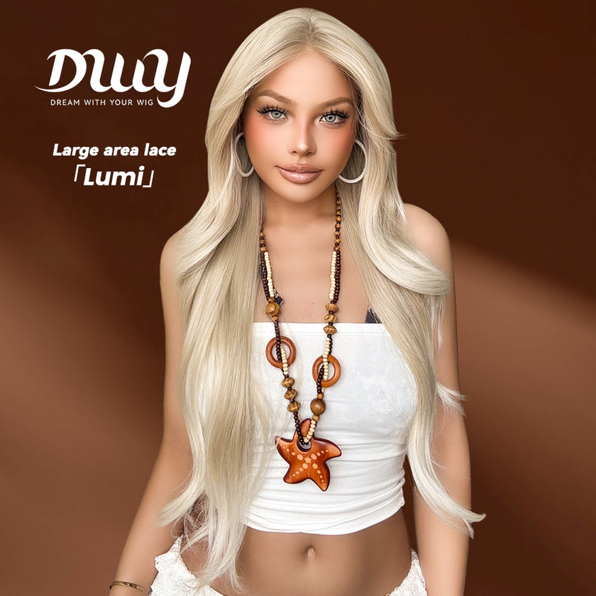 Lumi-DWY Lace Front 13×6 Platinum Blonde Wavy Free Part Synthetic Wig