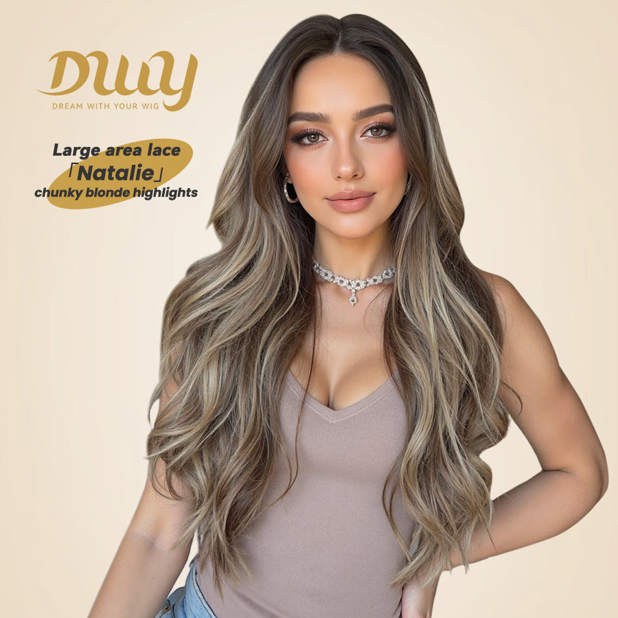 Natalie H -DWY 13x6 Lace Front Free Part Long Brown Ombre Glueless Synthetic Wig