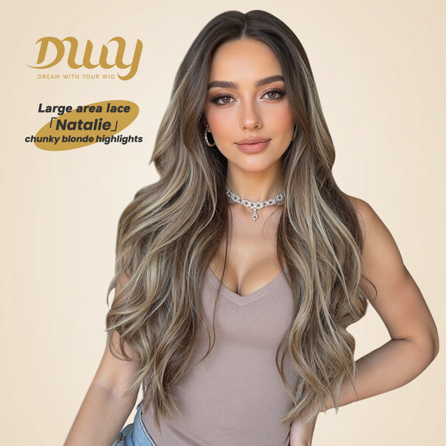 Natalie H -DWY 13x6 Lace Front Free Part Long Brown Ombre Glueless Synthetic Wig
