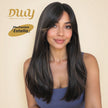 DWY 22-Inch Long Straight Black and Blonde Highlight Synthetic Wig with Bangs