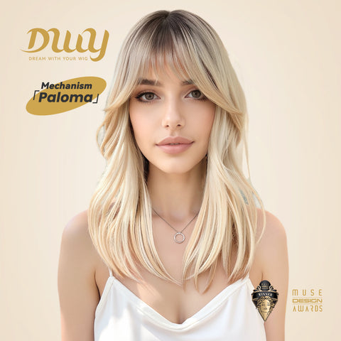 DWY Paloma Wig - MiraScalp Mid-Length Wavy Blonde with Bangs Synthetic Wig