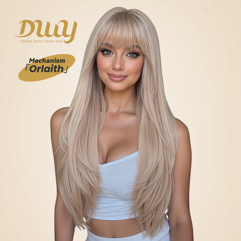 Orlaith-DWY 26-Inch MiraScalp Layered Straight Blonde Synthetic Wig