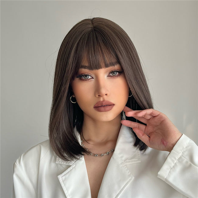 Delilah-DWY Short Dark Brown Straight Synthetic Wig With Bangs