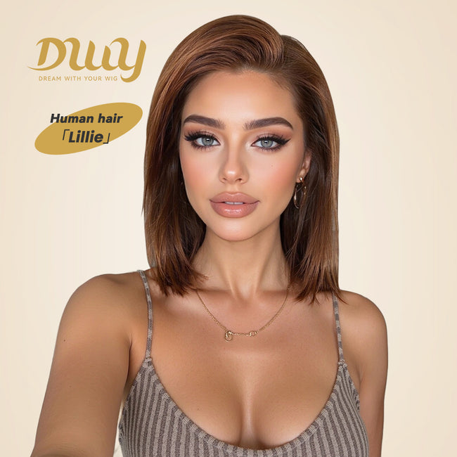 Lillie H- DWY Human Hair Pre Plucked Bob Hair 13*6 Natural Textured Hair Invisible HD Lace Frontal Wigs for Women 13 nches