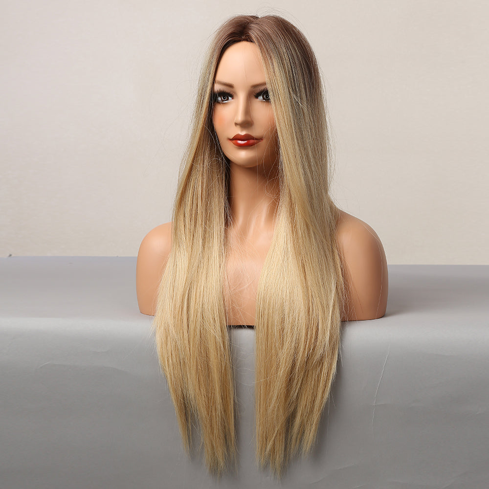 26 inchs ombre blonde middle part long straight hair  synthetic wigs for women dailywear party cosplay